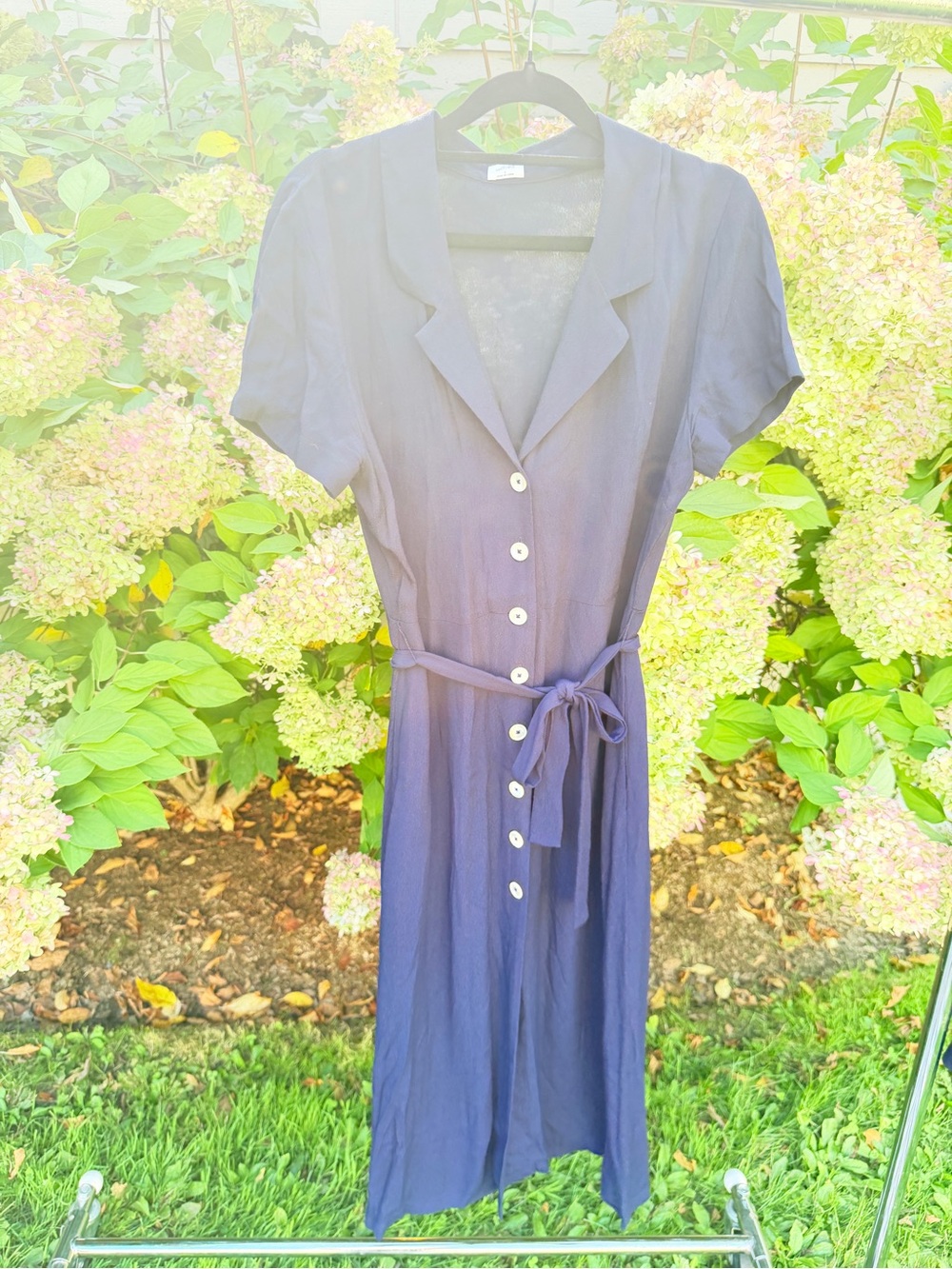 Wilfred Navy Button-Front Tie-Waist Midi Dress